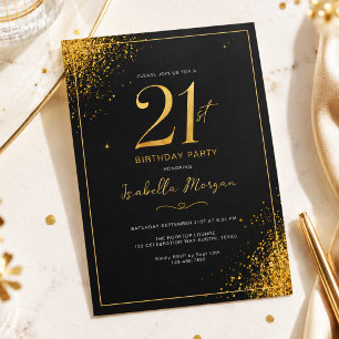 Elegant Black Gold 21st Birthday Party Invitation