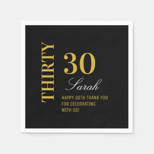 Elegant Black Gold 30 Birthday Cocktail Party Napkin