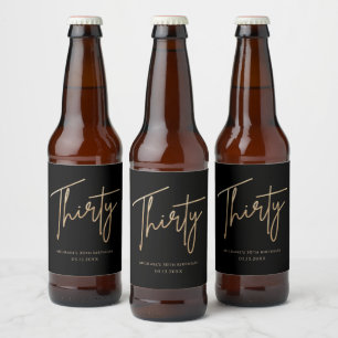 Elegant Black Gold 30th Birthday Party Beer Bottle Label