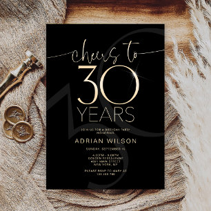 Elegant Black Gold 30th Birthday Party Invitation