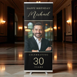 Elegant Black & Gold 30th Birthday Party Retractable Banner