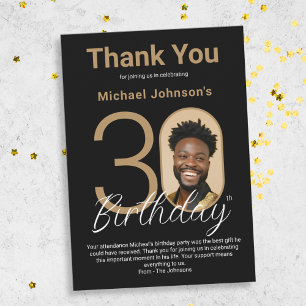 Elegant Black Gold 30th Birthday Thank You Card