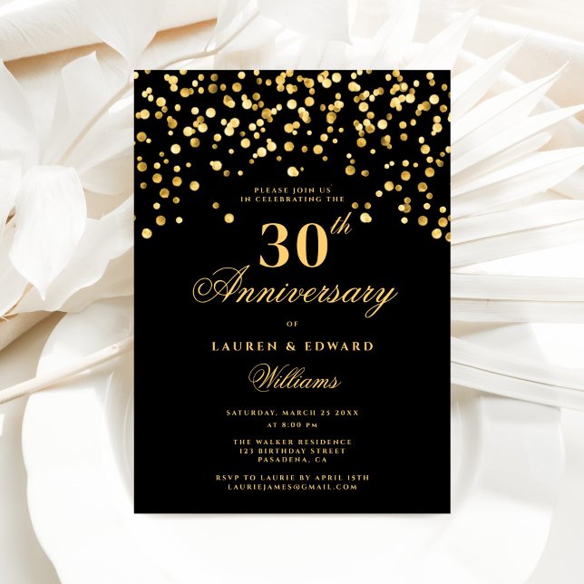 Elegant Black & Gold 30th Wedding Anniversary Invitation (Creator Uploaded)