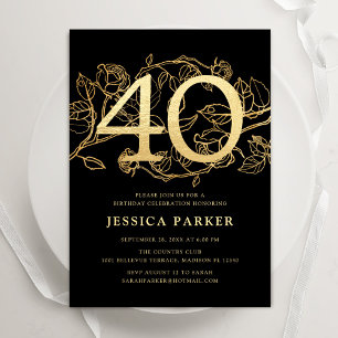 Elegant Black Gold 40th Birthday Invitation