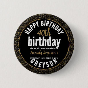 Elegant Black & Gold 40th Birthday Party 6 Cm Round Badge