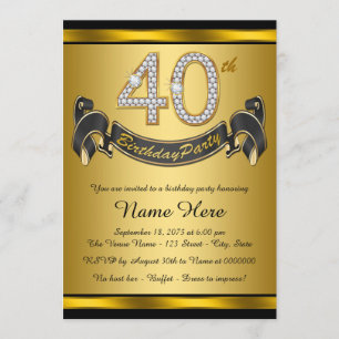 Elegant Black Gold 40th Birthday Party Invitation