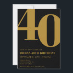 Elegant Black & Gold 40th Birthday Party  Invitation<br><div class="desc">Elegant Black & Gold 40th Birthday Party Invitation</div>