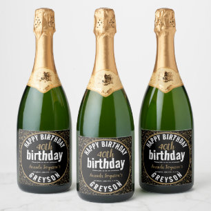 Elegant Black & Gold 40th Birthday Party Sparkling Wine Label