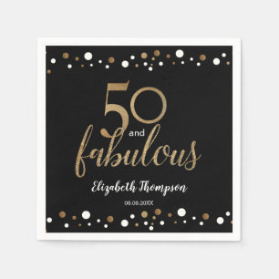 Elegant Black Gold 50 and fabulous birthday custom Napkin
