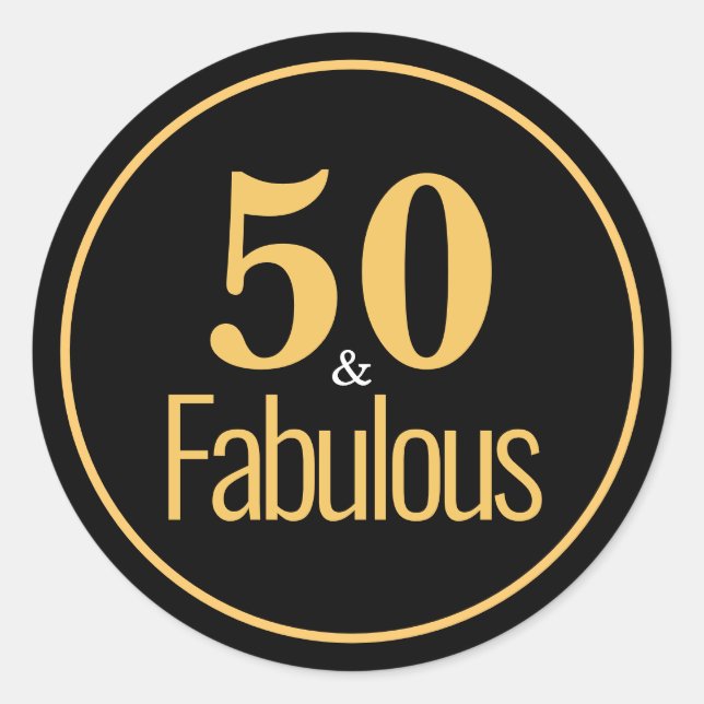 Elegant Black Gold 50 & Fabulous Birthday Sticker (Front)