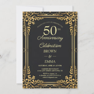 Elegant Black Gold 50th Anniversary Celebration In Invitation