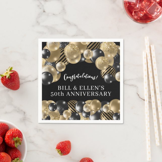 Elegant Black Gold 50th Anniversary Paper Napkin (Insitu)
