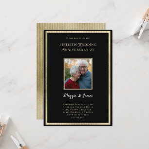 Elegant Black Gold 50th  Anniversary Photo  Invitation