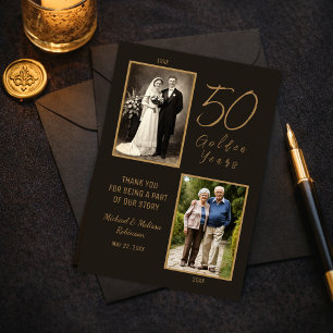 Elegant Black Gold 50th Anniversary Photo Thank Yo You Card