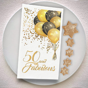 Elegant Black Gold 50th Birthday Confetti Balloons Napkin