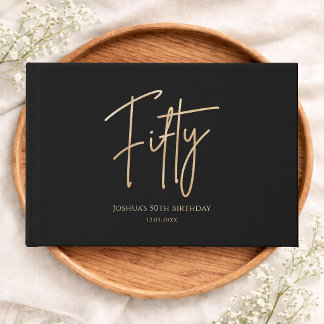 Elegant Black & Gold 50th Birthday Guest Book