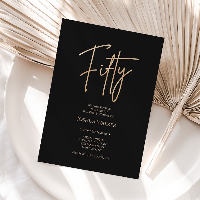 Elegant Black Gold 50th Birthday Invitation (Creator Uploaded)