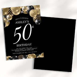 Elegant Black Gold 50th Birthday Invitation