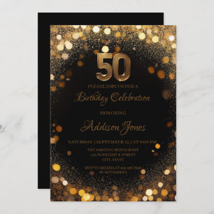Elegant Black & Gold 50th Birthday Invitation