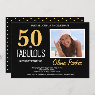 Elegant Black Gold 50th Birthday Party Invitation