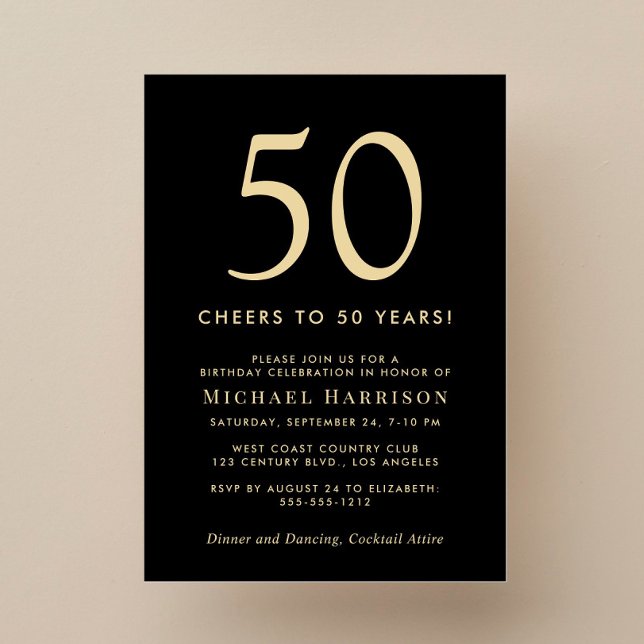Elegant Black Gold 50th Birthday Party Invitation (Creator Uploaded)