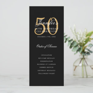 Elegant Black Gold 50th Birthday Program w/ Menu Invitation