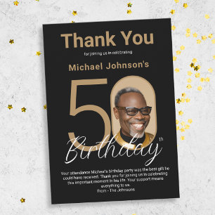 Elegant Black Gold 50th Birthday  Thank You Card