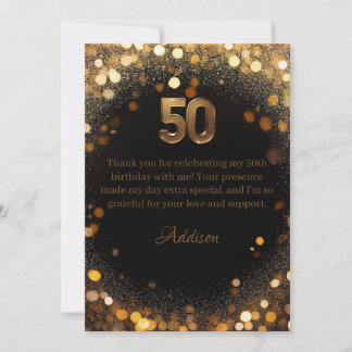 Elegant Black & Gold 50th Birthday Thank You Card