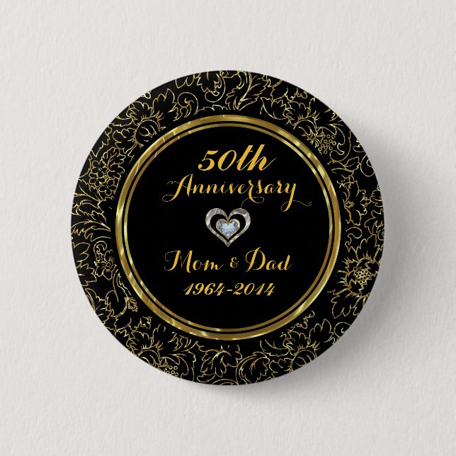 Elegant Black & Gold 50th Wedding Anniversary 6 Cm Round Badge (Front)