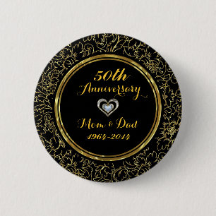 Elegant Black & Gold 50th Wedding Anniversary 6 Cm Round Badge