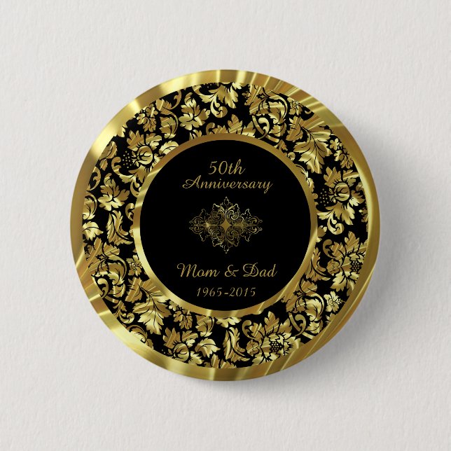 Elegant Black & Gold 50th Wedding Anniversary 6 Cm Round Badge (Front)