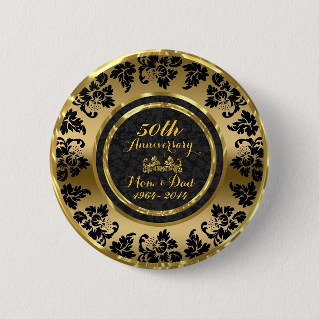 Elegant Black & Gold 50th Wedding Anniversary 6 Cm Round Badge (Front)