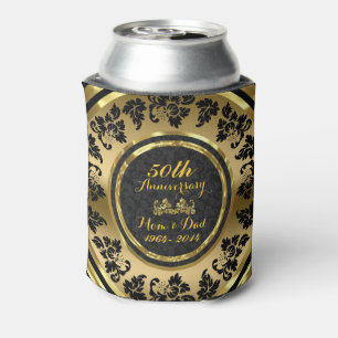 Elegant Black & Gold 50th Wedding Anniversary Can Cooler