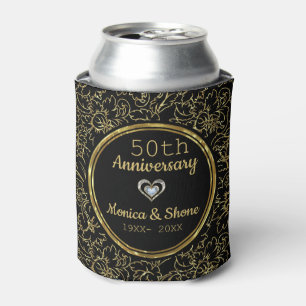 Elegant Black & Gold 50th Wedding Anniversary Can Cooler