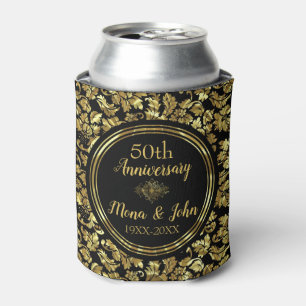Elegant Black & Gold 50th Wedding Anniversary Can Cooler