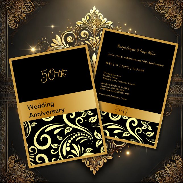 elegant black gold 50th wedding anniversary card (Creator Uploaded)
