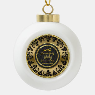 Elegant Black & Gold 50th Wedding Anniversary Ceramic Ball Christmas Ornament