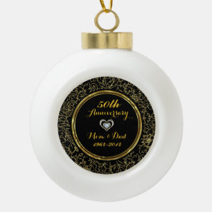 Elegant Black & Gold 50th Wedding Anniversary Ceramic Ball Christmas Ornament