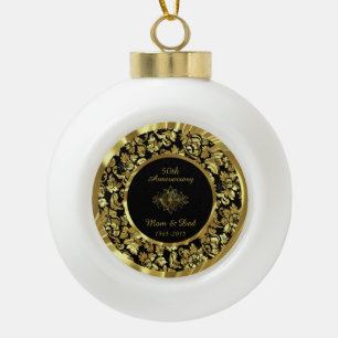 Elegant Black & Gold 50th Wedding Anniversary Ceramic Ball Christmas Ornament