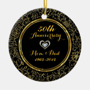 Elegant Black & Gold 50th Wedding Anniversary Ceramic Tree Decoration