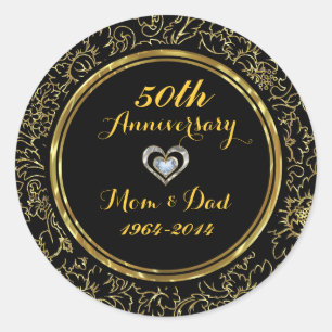 Elegant Black & Gold 50th Wedding Anniversary Classic Round Sticker
