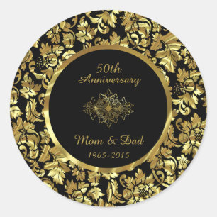 Elegant Black & Gold 50th Wedding Anniversary Classic Round Sticker