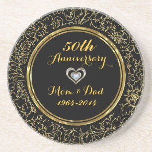 Elegant Black & Gold 50th Wedding Anniversary Coaster