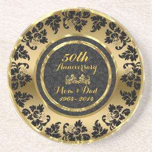 Elegant Black & Gold 50th Wedding Anniversary Coaster