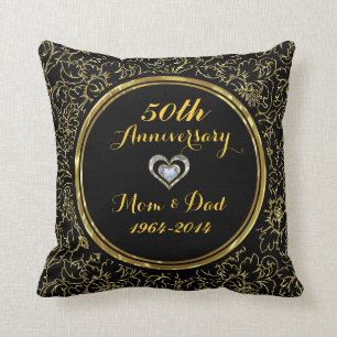 Elegant Black & Gold 50th Wedding Anniversary Cushion