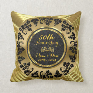 Elegant Black & Gold 50th Wedding Anniversary Cushion