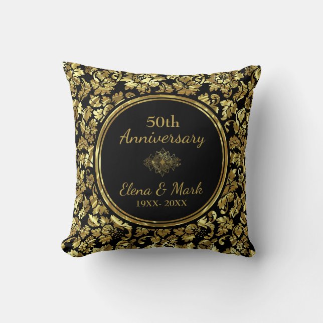 Elegant Black & Gold 50th Wedding Anniversary Cushion (Front)