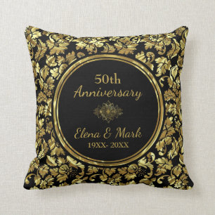 Elegant Black & Gold 50th Wedding Anniversary Cushion