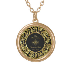 Elegant Black & Gold 50th Wedding Anniversary Gold Plated Necklace