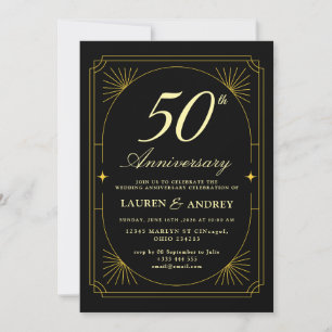 Elegant Black & Gold 50th Wedding Anniversary Invitation